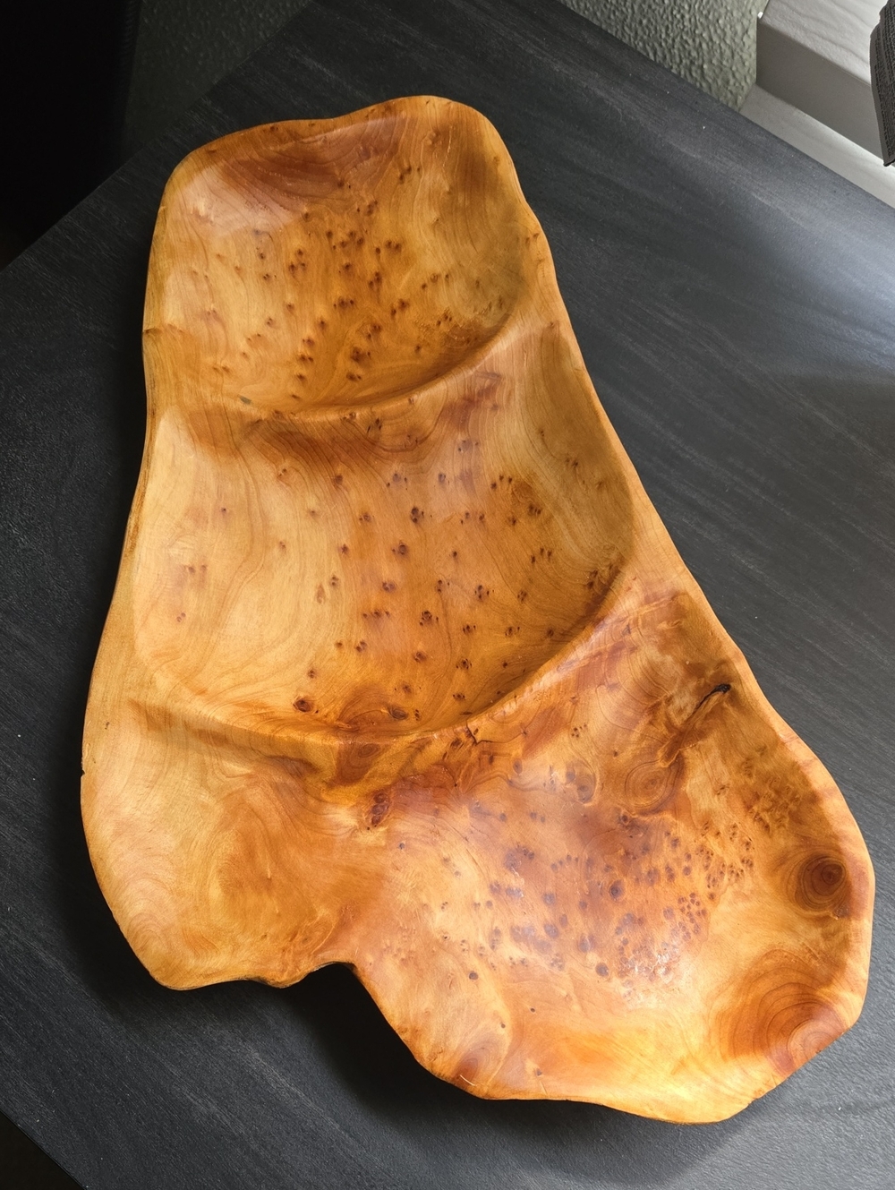 Hand-Carved Natural Wood Serving Tray - Golden Brown